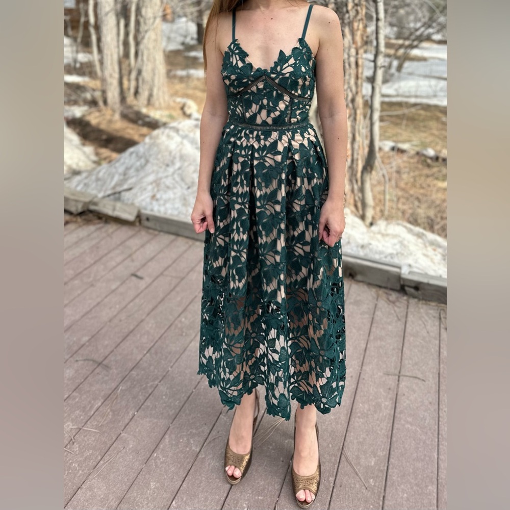 Dark Teal Lace Midi Dress